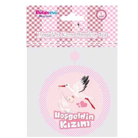 Hoşgeldin Kızım Yazılı Baby Shower Partisi Asmalı İp Süs 3 Adet